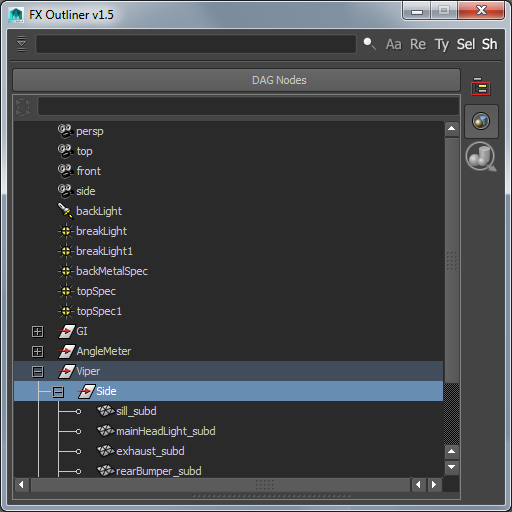 FX Outliner: Enhanced Maya Outliner with Custom Filtering and Search